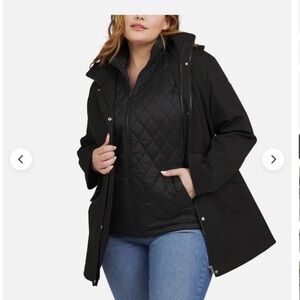 Lands' End The Squall Black Jacket, Collared, Cargo Pockets, Winter *no hood